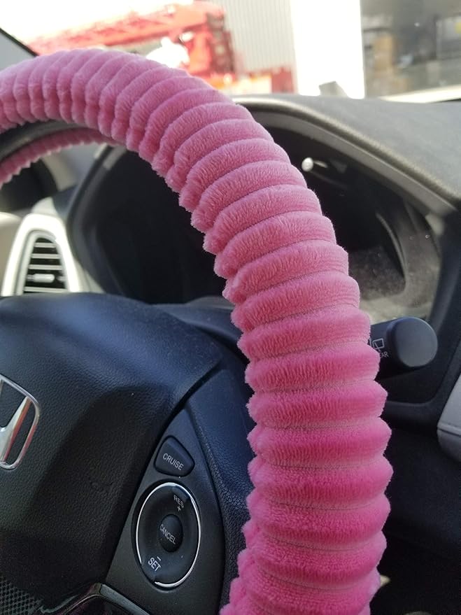 Jdragon Pink Velvet Slip On Style Steering Wheel Cover Soft Comfy Long Lasting Warm