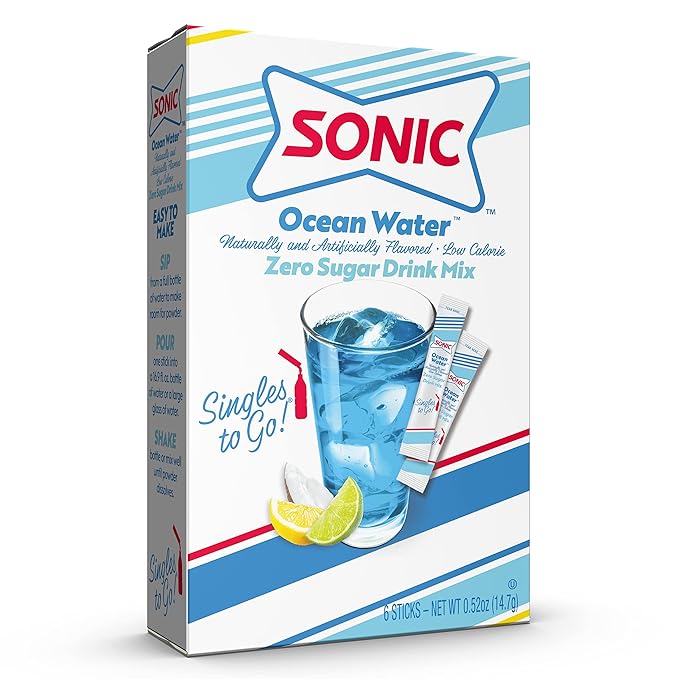 Sonic Singles to Go Powdered Drink Mix, Ocean Water, 6 Sticks per Box, 3 Boxes included (18 Sticks Total) (Pack of 2)