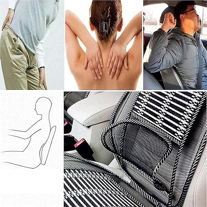 Bamboo Car Seat Pad, Car Seat Office Chair Bamboo Chip Cover Cushion, Breathable Lumbar Cushion Mesh Support Cushion Pad Supplies Waist Protection(Basic)