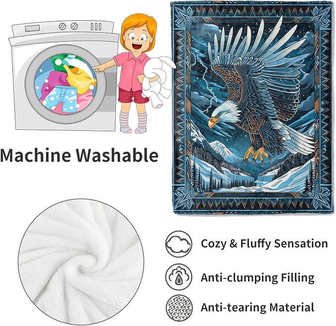 Blue Eagle Blanket,Mountain Nature Southwestern Throw Blankets,Gifts for Kids Adults & Wildlife Loves,Lightweight Soft Fleece,for Sofa Couch Bed Room Travel,Birthday Decor,50x60in