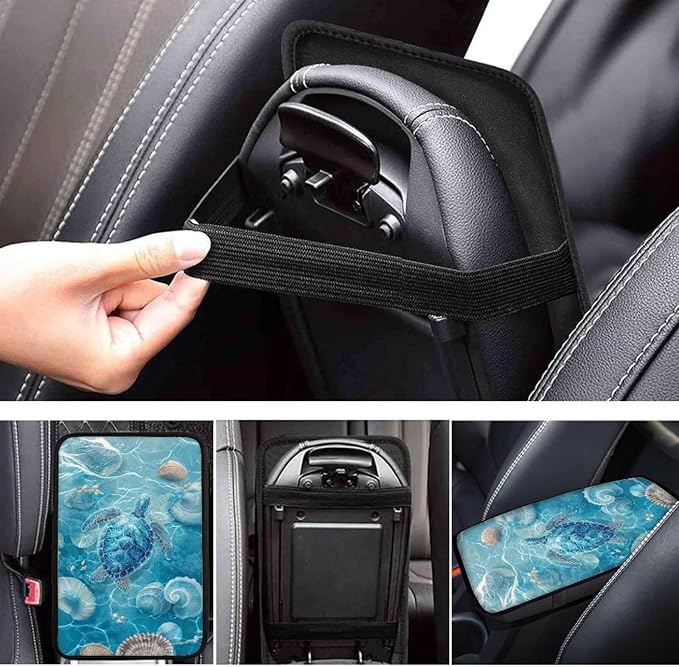 Blue Turtle Arm Rest Cover Car Easy to Install Car Console Covers Vehicle Armrest Cover Vehicle Accessories 12.3 x 7.5 Inch Fit for Most Cars, Vehicles, SUVs