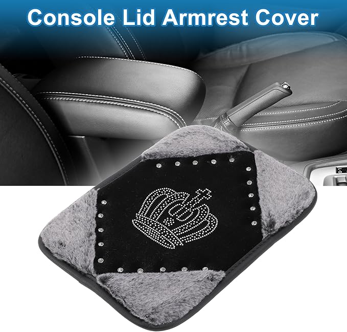 Car Armrest Cushion Pad Non-slip 12.20"x9.06" Seat Box Cover Protector Flannel Gray,Black Center Console Lid