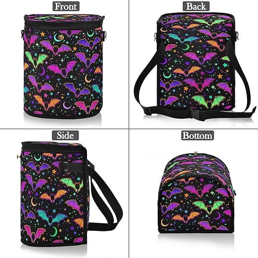 Colorful Bats Car Trash Can Star Moon Black Car Garbage Bag with Lid Hanging Waterproof Leak Proof Vehicle Storage Bin