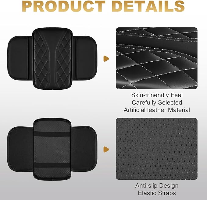 Center Console Cover Fit for Passport: Scratch and Wear Resistant Console Cover Leather with 2 Storage Bags -Upgraded Armrest Coverfor Car,Anti-Scratch Auto Armrest Pad Accessory （Black