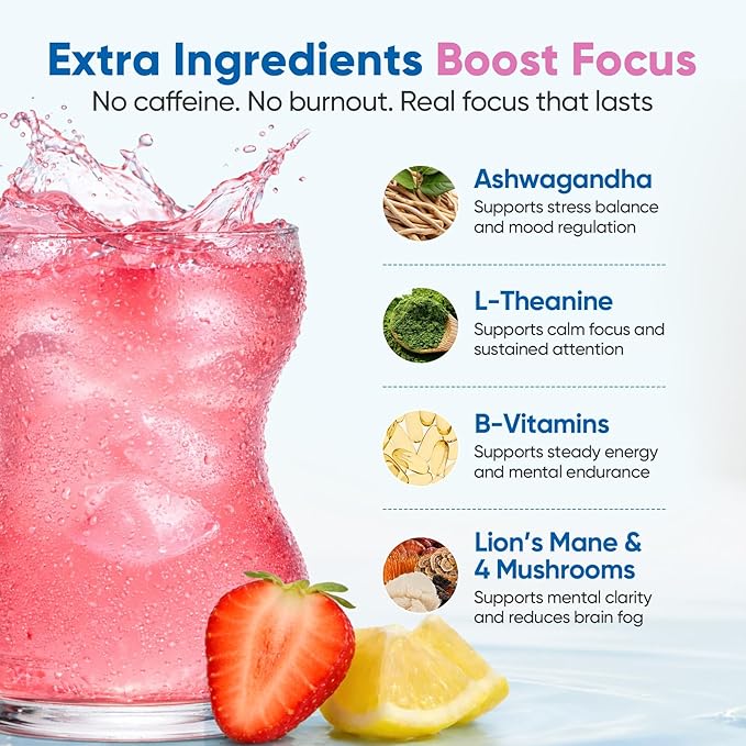 Venture Pal 2-in-1 Hydration Packets + Focus Support Electrolytes Powder, 7 Electrolytes + Vitamins, Magnesium, Lion's Mane & L-Theanine | Sugar Free Liquid Daily IV Drink Mix, Vegan, Keto, 16 Sticks