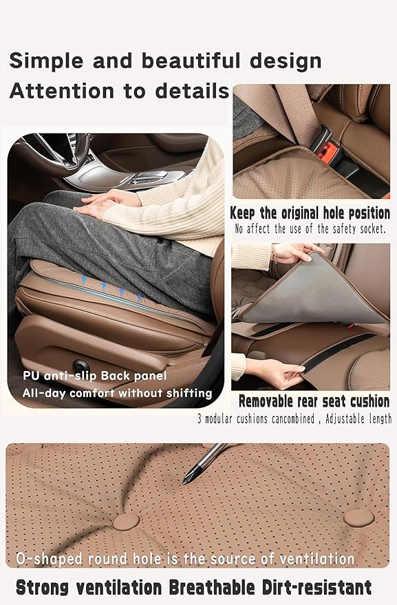 ontto Cooling Car Seat Cushions,Universal Auto Front Bottom Seat Cover for Most Vehicles,PU Leather Seat Protector Refreshing and Non-Slip Seat Pad,Dark Brown(2 PCS)