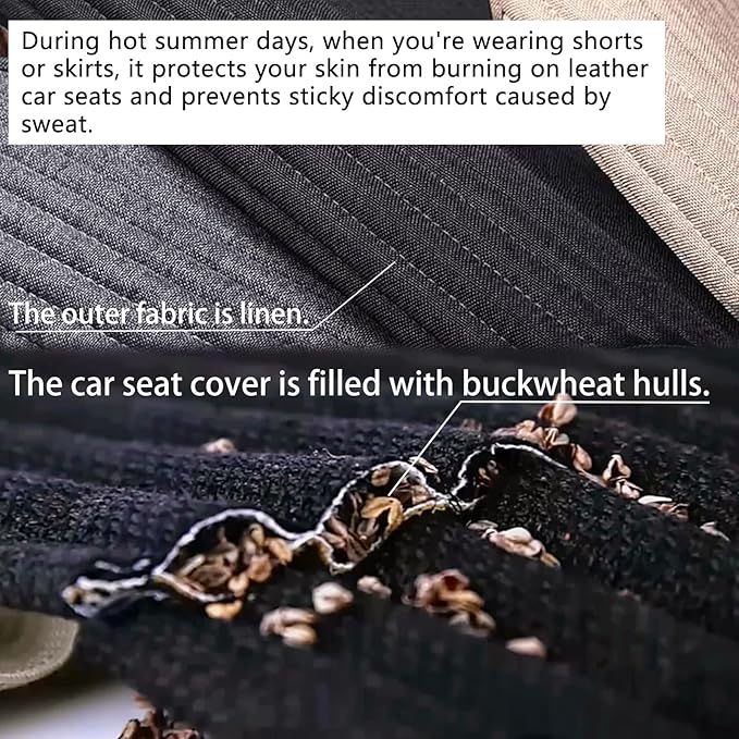 Suninbox Black Car Seat Covers,Buckwheat Hulls Car Seat Cushion,Truck Seat Covers,Compatible Sedan SUV Van MPV,Car Seat Pads,Bottom Seat Covers for Cars[Black Front Seat]