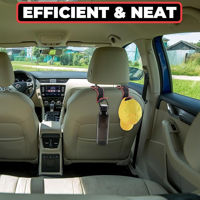 2Pcs Car Seat Headrest Hooks, Back Seat Purse Leather Hanger Holder Hook, Magnetic Storage Organizer for Purses Handbag Grocery Bags Coats