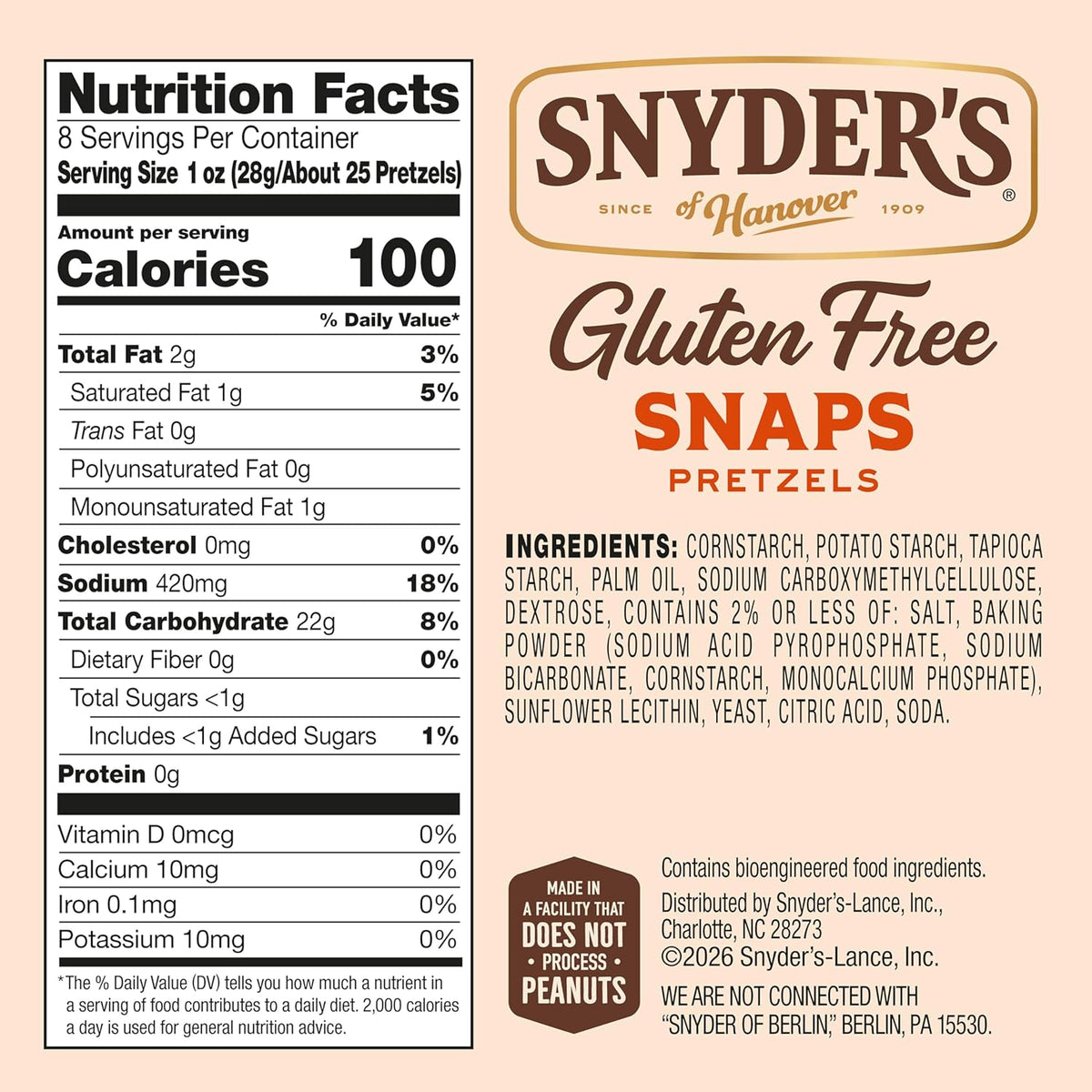 Snyder's of Hanover Gluten Free Snaps Pretzels, 8 Oz Bag