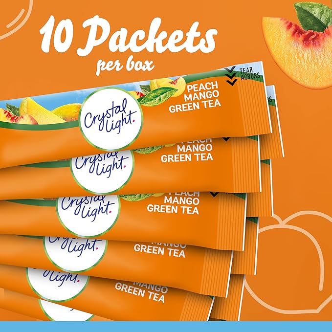 Crystal Light On The Go Peach Mango Green Tea Drink Mix, 10-Packet Box (Pack of 12)