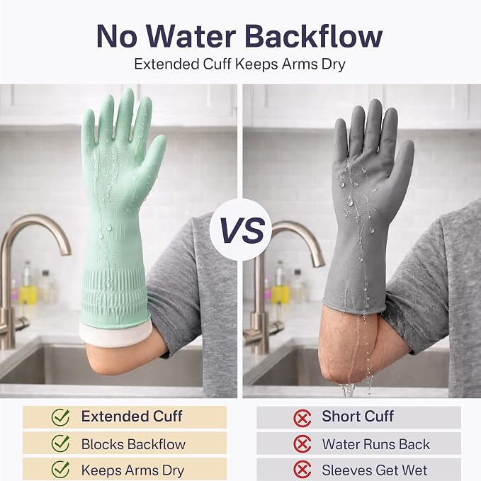 Rubber Dishwashing Gloves, Reusable Cleaning Dish Gloves for Kitchen, Long Cuff for Washing Dishes