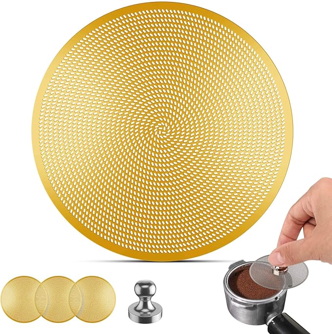 3 Pcs 54mm Espresso Puck Screen - 0.2mm Ultra Thin Espresso Puck, Metal Reusable Coffee Filter, Compatible with Espresso Machine 54mm Portafilter Basket (Golden)