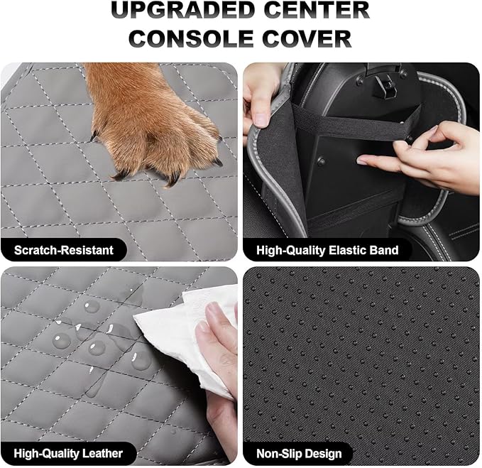 Upgraded Car Center Console Cover Fit for Corolla Faux Leather Car Armrest Cover Cushion with 2 Storage Bags,Car Armrest Storage Box Interior Accessories(Grey&Whiteline)