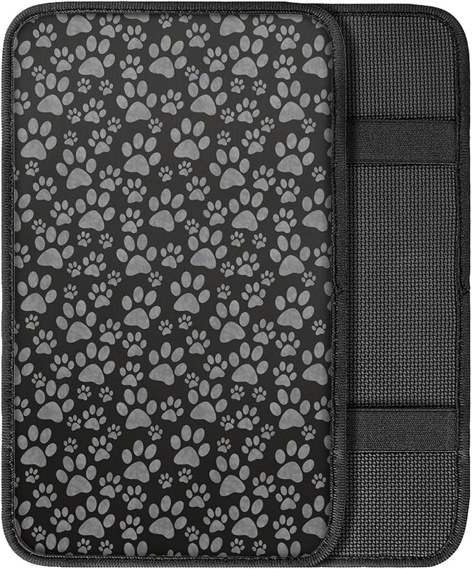 Gray Dog Paws Print Car Center Console Cover for Women,Puppy Paws Design Auto Armrest Cover Cushion