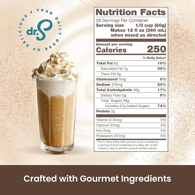 Dr. Smoothie Café Essentials Salted Caramel Latte – No Artificial Colors, Flavors, or Sweeteners – 20mg of Caffeine per Serving – Great for Hot, Iced, & Frozen Frappes (3.5 lb Bag, 26 Servings)