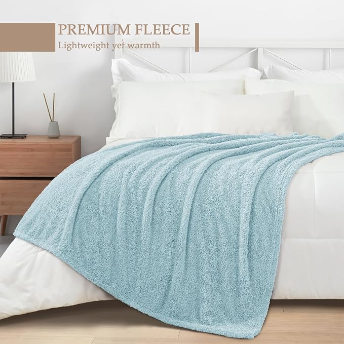 Exclusivo Mezcla Fleece Twin Size Bed Blanket, Ultra Soft, Lightweight and Fuzzy Stone Blue Blanket for Women, Home Decor, 60x80 Inches