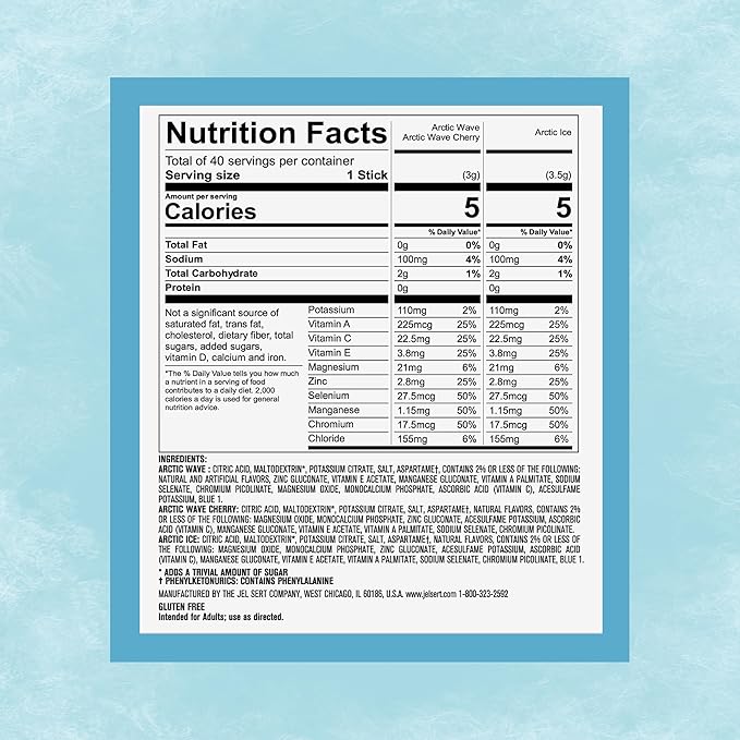 Pure Kick Arctic Variety pack Singles to Go Powdered Drink Mix, Arctic Wave, Arctic Wave Cherry, Arctic Ice, 40 Count Packets