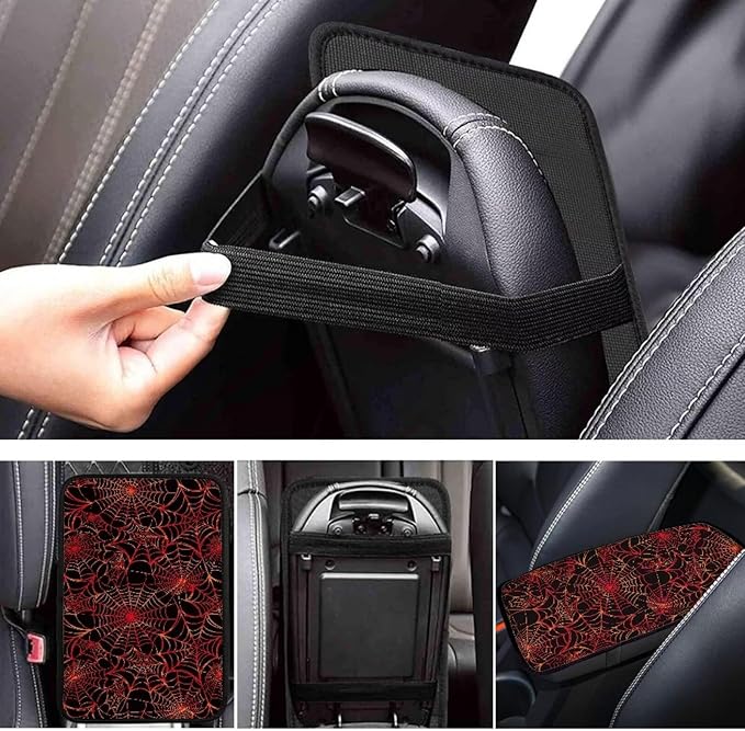 Mintutlipy Red Spider Web Car Center Console Cover Car Seat Box Cover Anti-Scratch Dust Proof Armrest Protector for Pets Dogs Carts