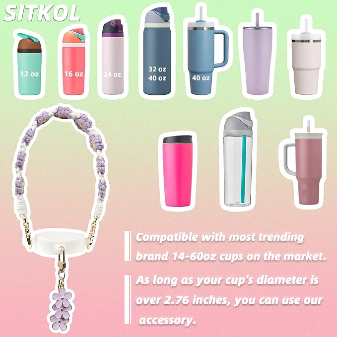 Handle Strap and Charm Set for Owala Water Bottle 24 oz, 32 oz, 40 oz, Owala Kids, Owala Coffee Tumbler, Owala FreeSip – Includes Handle Strap, for Owala Accessories & Stanley Cup Accessories