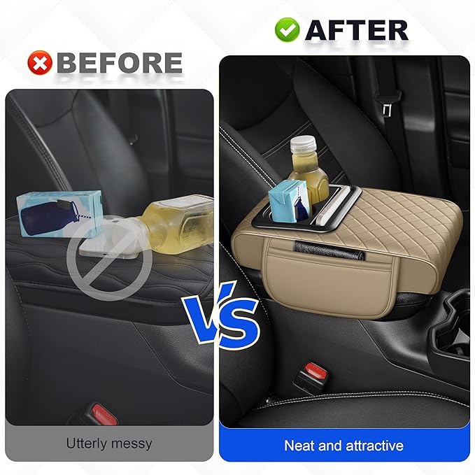 Center Console Cover Leather Armrest Cover Fit for Infiniti G35 2003-2009 Middle Console Cushion with Storage Box&Cup Holder & Phone Slot(Beige)