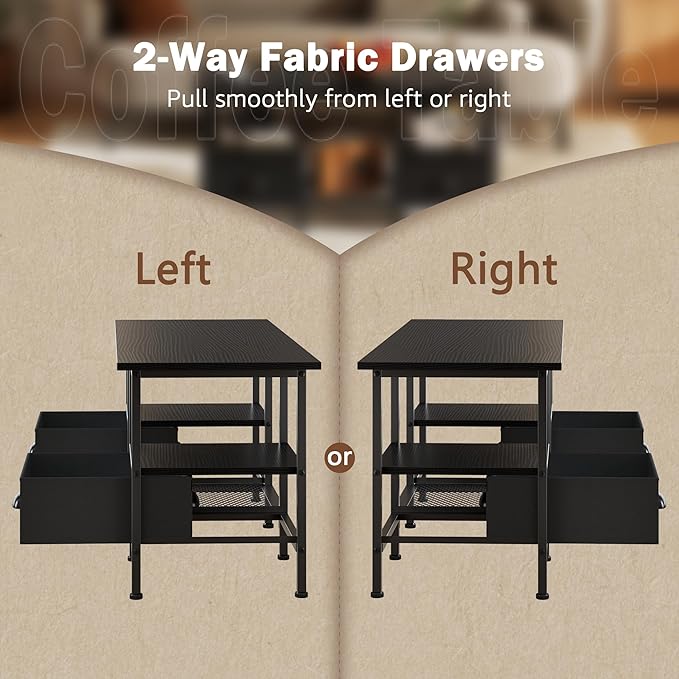 Furologee 35" Coffee Table with 2 Storage Drawers, Small Coffee Tables for Living Room, Modern Center Table with 2 Tier Shelf, Black