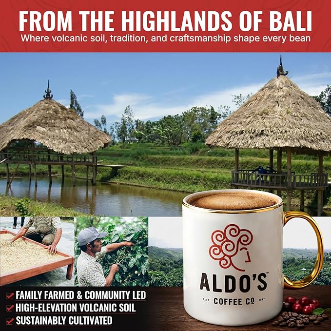 Aldo’s Organic Bali Blue Coffee Beans – Handcrafted Single-Origin Indonesian Coffee, Small-Batch Artisan Roasted, Bold Smooth Low-Acidity Coffee (1 lb) (Fine Ground)