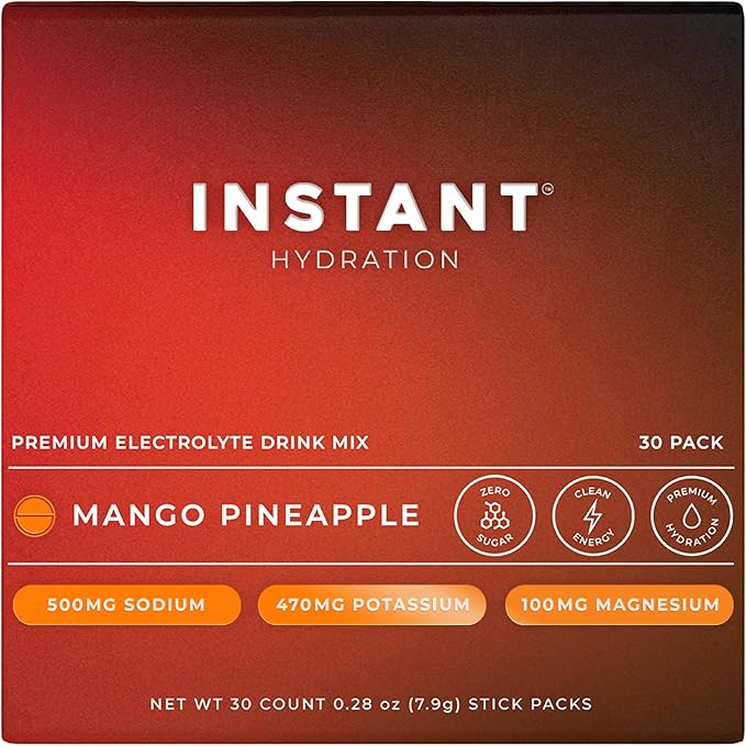 Instant Hydration Electrolytes Powder Packets - Mango Pineapple Drink Mix - Zero Sugar - Keto, Vegan, Gluten-Free, Non-GMO - Boost Recovery, Brain Health, Muscle & Tissue Support- 30 Sticks