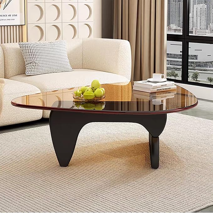 Modern Glass Coffee Table, Mid Century Small Coffee Table, Coffee Table for Living Room,Suitable for Bedroom Living Room Reception Office Tables (Black/Brown, Small)