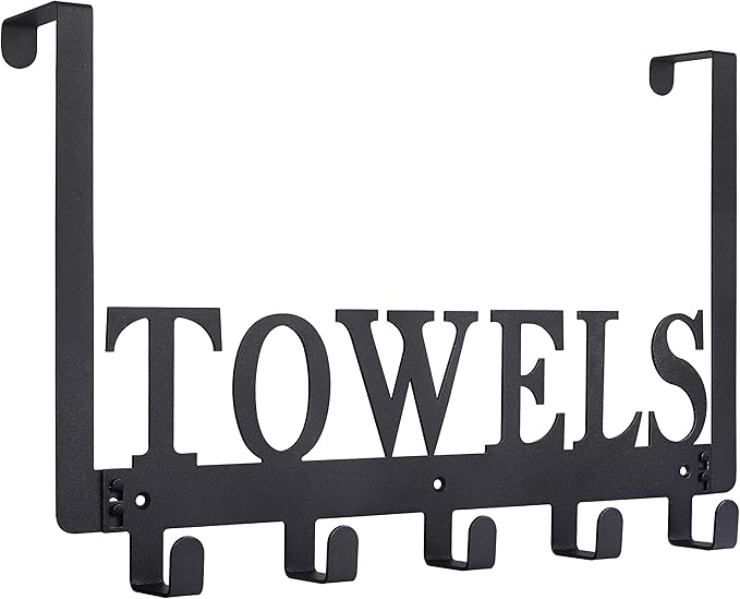 Kuhome Over The Door Hooks, Towel Holder for Bathroom, Door Mount Towel Rack Towel Hooks for Bedroom Beach Towels Bathrobe Wall Mount Hang on The Door Cabinet Cupboard Metal Sandblasted (Black)