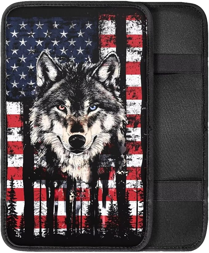 Wolf Car Center Console Cushion Pad Armrest Cover Protec Arm Rest Cover Car Protect from Pet Claws 12.3 x 7.5 Inch Universal Fit for Vehicles,Cars,Suvs,Vans,Sedans