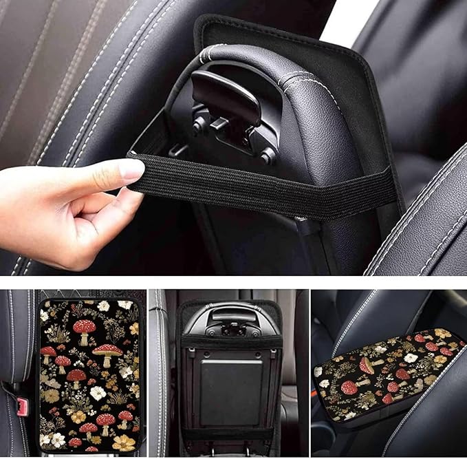 Vintage Mushroom Car Center Console Cover Soft Arm Rest Cover Car Easy to Install Cars Interior Automotive Universal Size Fit for Most Cars SUVs Trucks Vans