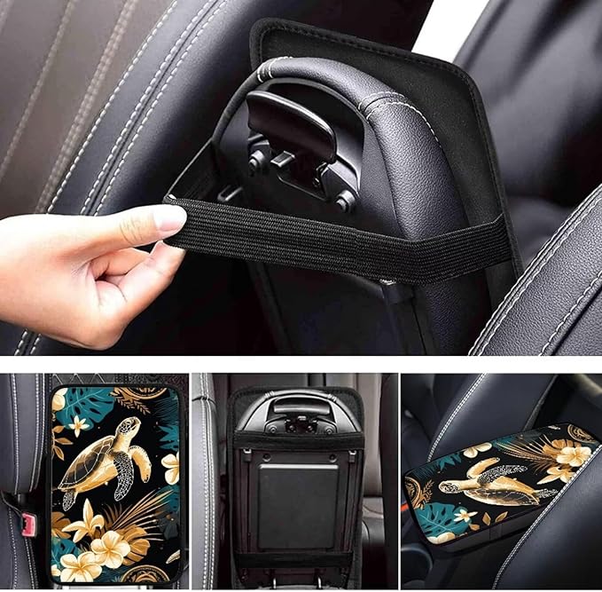 Hawaiian Sea Turtle Auto Console Armrest Cover Arm Rest Car Comfortable Armrest Console Cover Easy to Install Fashion Auto Interior Universal Fit Most Cars Women Men