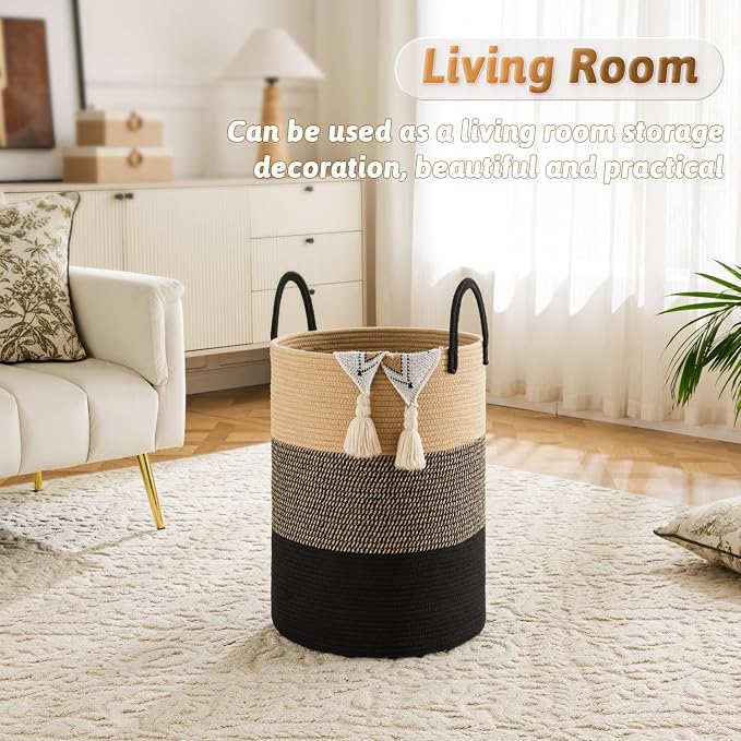 Artfeel Laundry Basket,Woven Cotton Rope Laundry Hamper,80L for Decorative Storage of Dirty Clothes,Toys and Blankets in Bathroom,Bedroom and Living Room