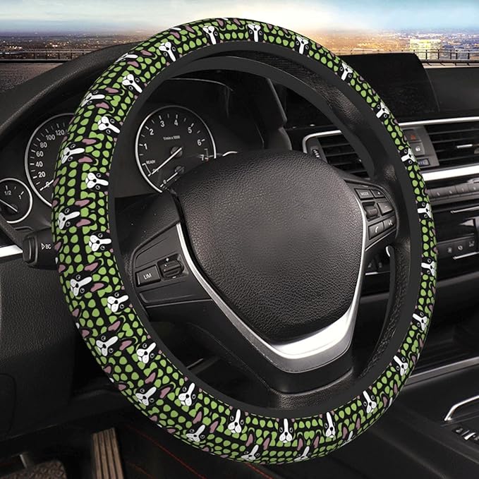 Cute Boston Terrier Neoprene Steering Wheel Covers Women Men Car Accessories, Universal 15 Inch Fit Auto, Suvs, Truck