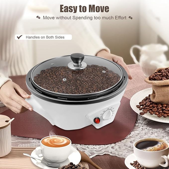Coffee Roaster, 110V 800W Coffee Roaster Machine for Home Use, 0-240℃ Temperature Adjustment Electric Roaster, Coffee Bean Roaster with Lid for Cafes & Families