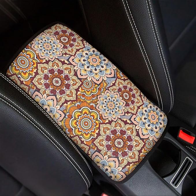 Art Mandala Armrest Cover Car Easy to Install Car Center Console Cushion Pad Universal Cars Interior Accessories Cars Arm Rest Cover Fashion Auto Interior