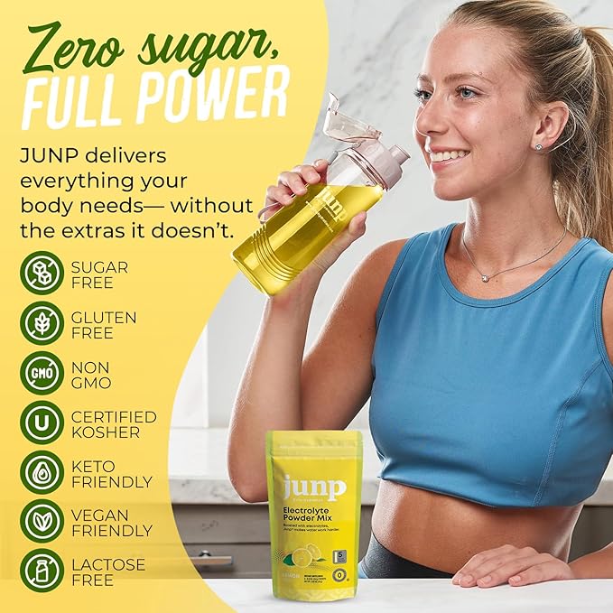JUNP Sugar Free Electrolytes Powder Packets for Water Instant Hydration Packets with Salt & Potassium, Zero Calorie, No Carbs, No Sugar Electrolyte Drink Mix Sticks, Keto Friendly, Lemonade 5 Pack