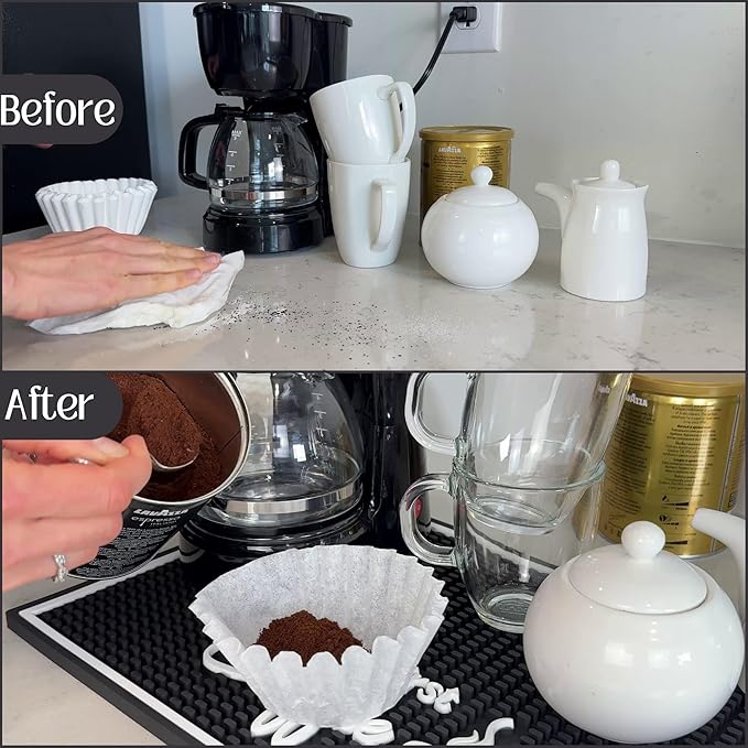 Ok But First Coffee Sign Rubber Bar Mat for Countertop, 18x12 Coffee Bar Mat, Coffee Bar Sign Counter Mat, Barista Station Mat, Cocktail Rubber Mat