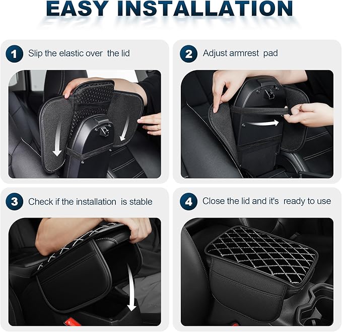 Center Console Cover Fit for SRX: Upgraded Bling Diamond Car Armrest Cover - Crystal Rhinestone Car Center Console Cover with 2 Storage Bags,Anti-Scratch Auto Armrest Pad Accessory （Black