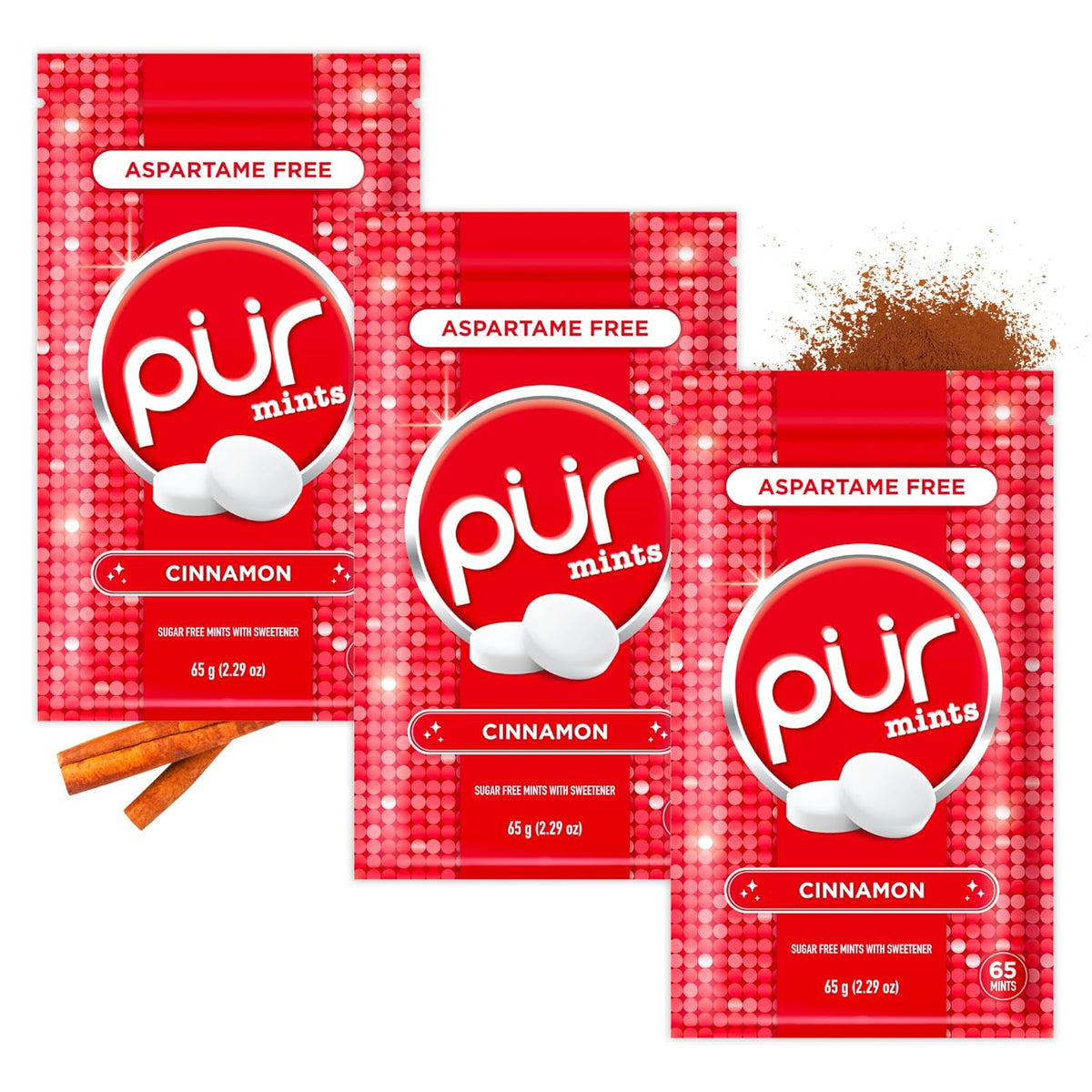 PUR Mints | Aspartame Free Breath Mints | Made with Xylitol | Sugar Free, Vegan, Gluten Free | Natural Spearmint Flavor | 65 Pieces in Re-Sealable pouch (Pack of 1)