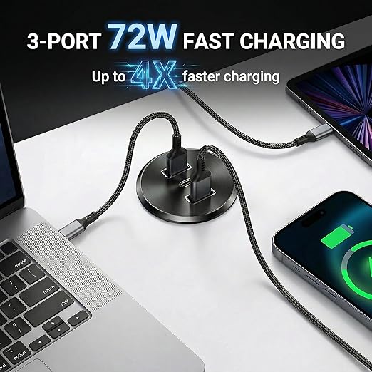 72W RV USB Outlet All-Aluminum 12V/24V 3 Charging Ports, GIBBAB 36W PD3.0 Type-C+2 18W QC3.0 Fast Charging Socket, Recessed Mount Car Charger Cigarette Lighter Replacement for Camper Trailer Boat Van