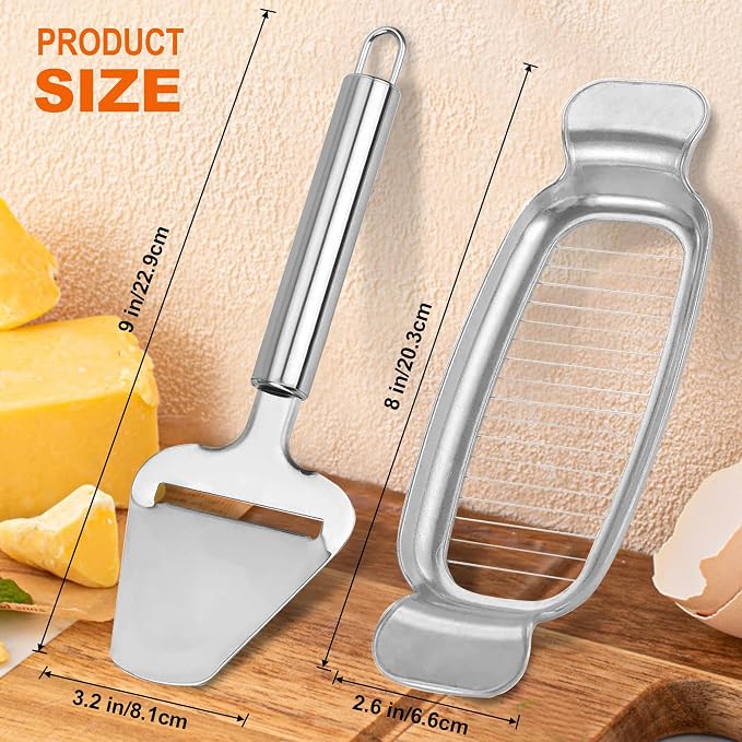 2 Pack Cheese Slicers, AITRAI Stainless Steel Wire Butter Slicer Cutter with Cheese Plane Tool for Soft, Semi-Hard, Hard Cheeses, Butter, Eggs, Fruits丨Dishwasher Safe