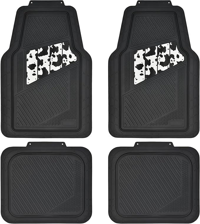 CAR PASS Heavy Duty Rubber Floor Mats Cow Print Car Mats 4-Piece Car Mat Set - Universal Waterproof Floor Mats for Car SUV Truck, Durable All-Weather Mats