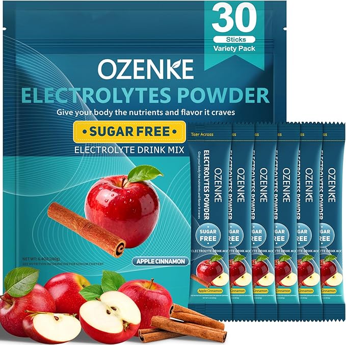 Electrolytes Powder Packets, 30 Sticks Hydration Packet Sugar Free, Electrolyte Drink Mix Travel Electrolyte for Rapid Hydration, Apple Cinnamon