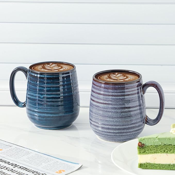 Hasense Large Coffee Mugs Set of 2, Ceramic 20 oz Coffee Cups for Office and Home, Modern Coffee Mug with Big Handle for Latte Coffee Tea Soup as Gifts, Dishwasher & Microwave Safe, Blue and Purple