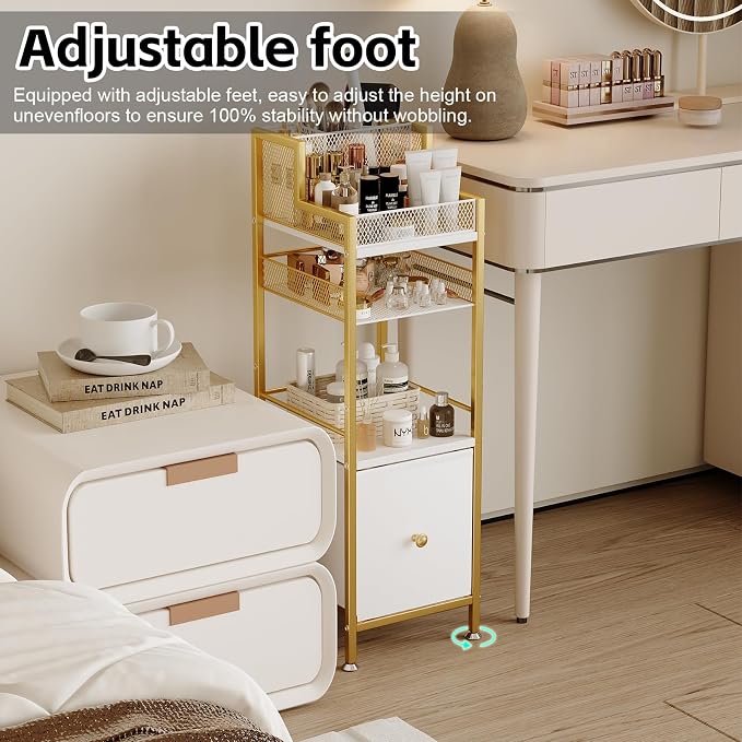 Makeup Organizer Storage Cart with Drawers, Large Floor Makeup Skincare Organizers, Rolling Makeup Cart Vanity Organizer Cosmetics Display Cases Holder for Nail Polish Brush Hair Tool（Gold）