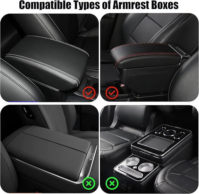Car Center Console Cover, Upgraded Leather Armrest Seat Box Cover with 2 Storage Bags, Universal Waterproof Car Armrest Cushion Comfortable Accessories for Most Vehicles (Black)