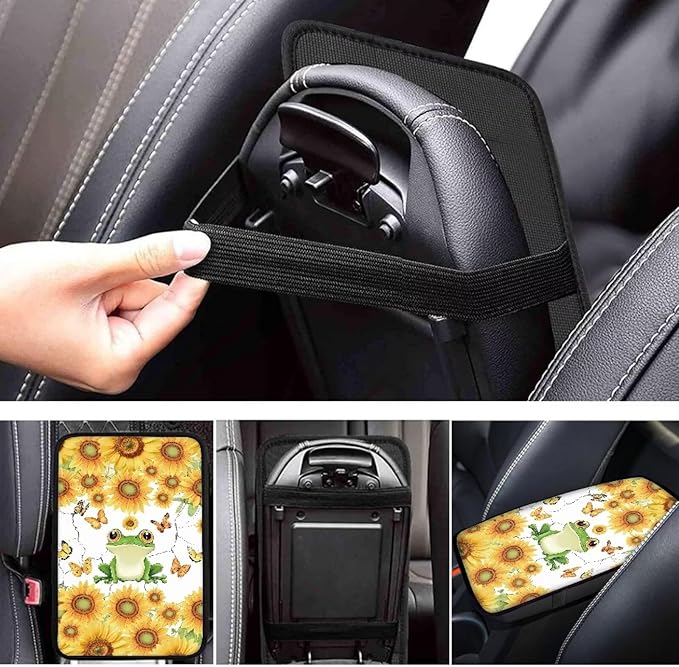 Floral Frog Car Center Console Cushion Pad Cute Armrest Box Protector Cover Universal Fit Dustproof Car Arm Rest Cover Cute Frog Automotive Interior Decorations