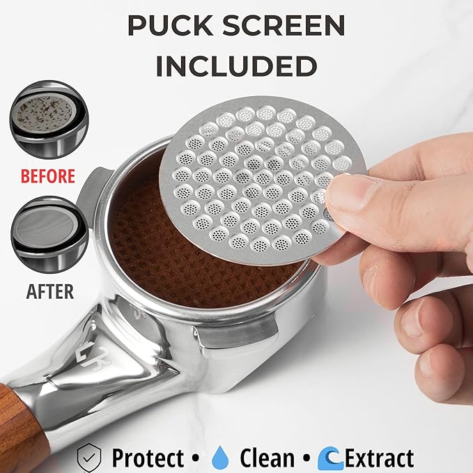 54mm Bottomless Portafilter Flat for Breville/Sage – Fits Barista Express, Pro, Touch, Bambino & Bambino Plus, Infuser – Rosewood Handle – Includes 18–21g Filter Basket & Puck Screen