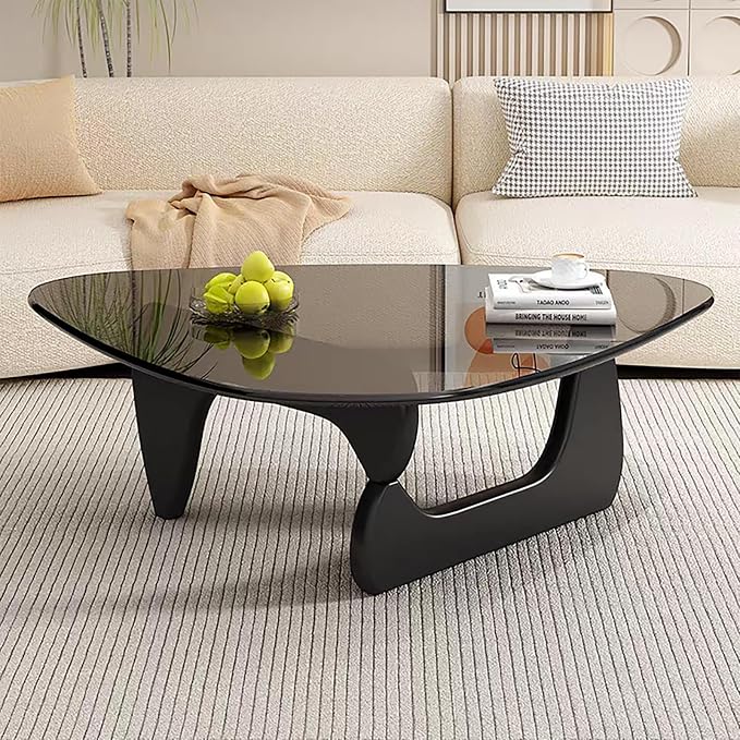 Modern Glass Coffee Table for Living Room, Mid Century Coffee Table, Small Coffee Table, Suitable for Bedroom Living Room Reception Office Tables (Black/Grey, Medium)